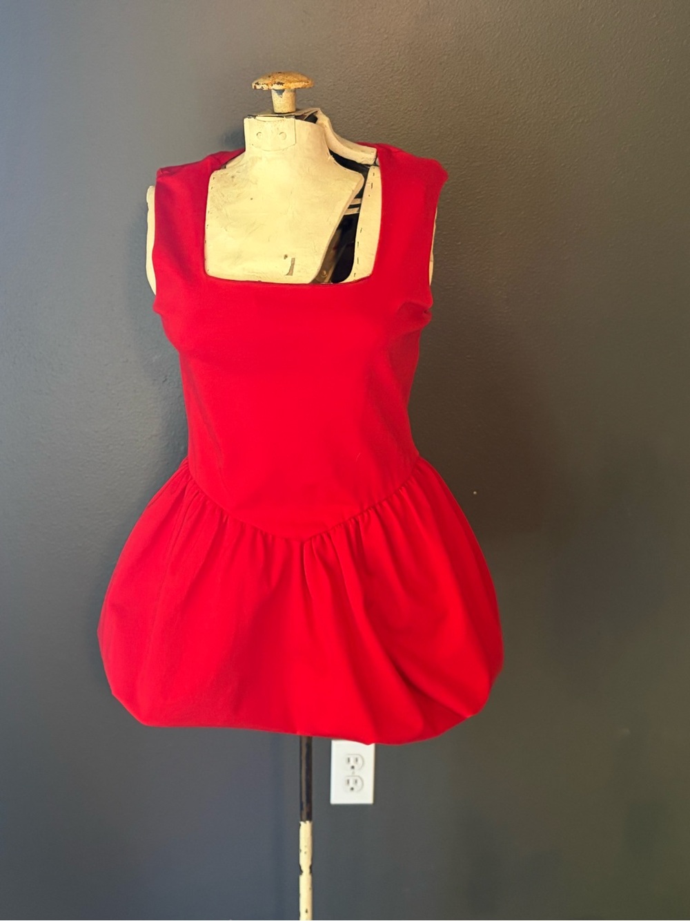Vibrant Red Sleeveless Poplin Bubble Hem Mini Dress Sz Large